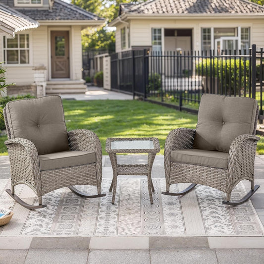 HUMMUH Outdoor Bistro Set with High Back Rocking Chair and Table