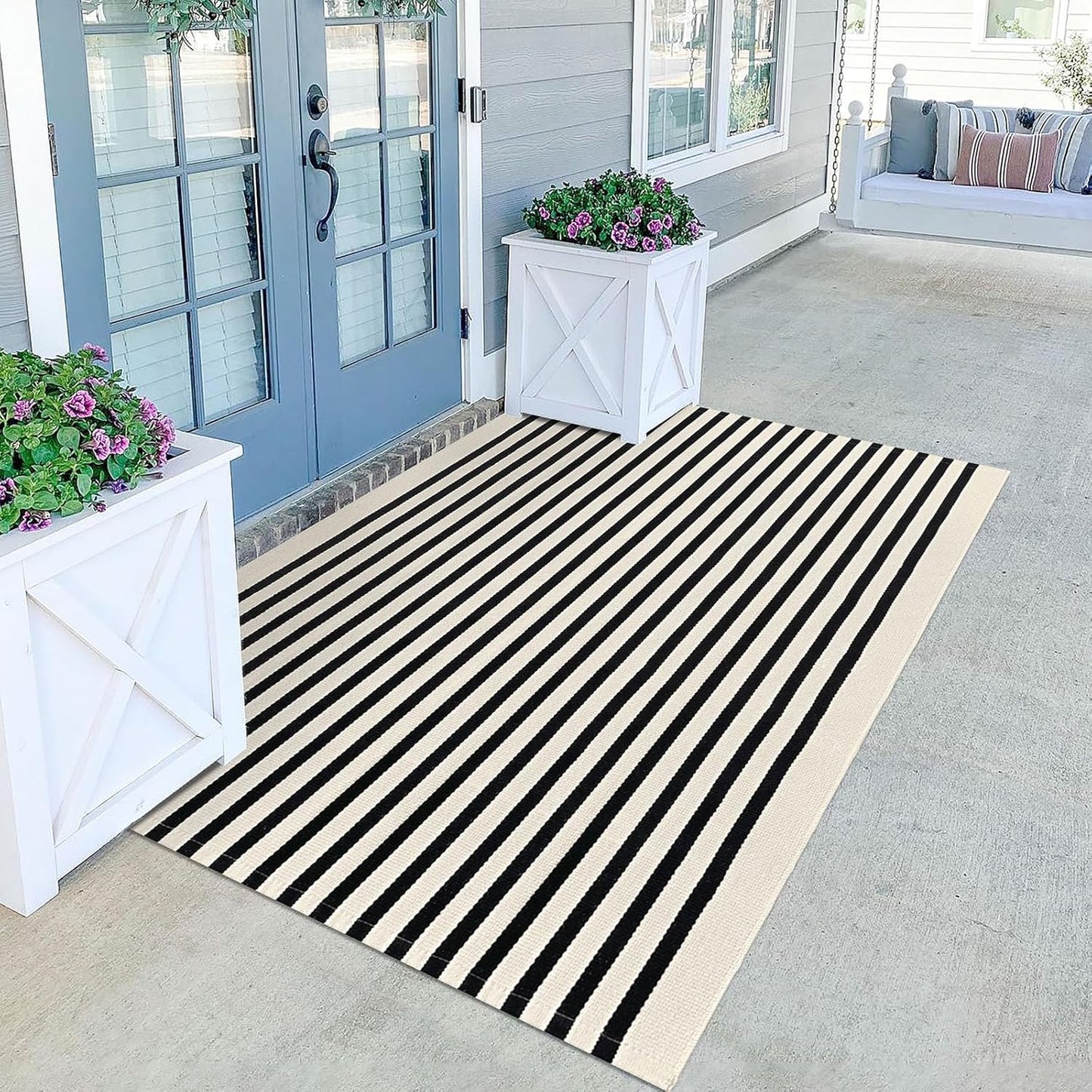 KILOCOCO Beige Striped Rug 4x6 for Indoor Outdoor Spaces