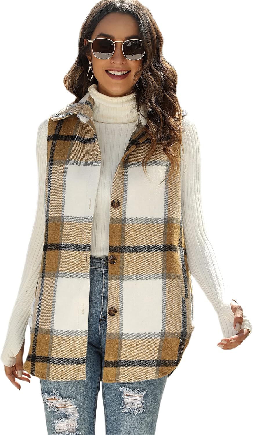 Stylish Women's Plaid Vest for All Seasons - Versatile Shacket