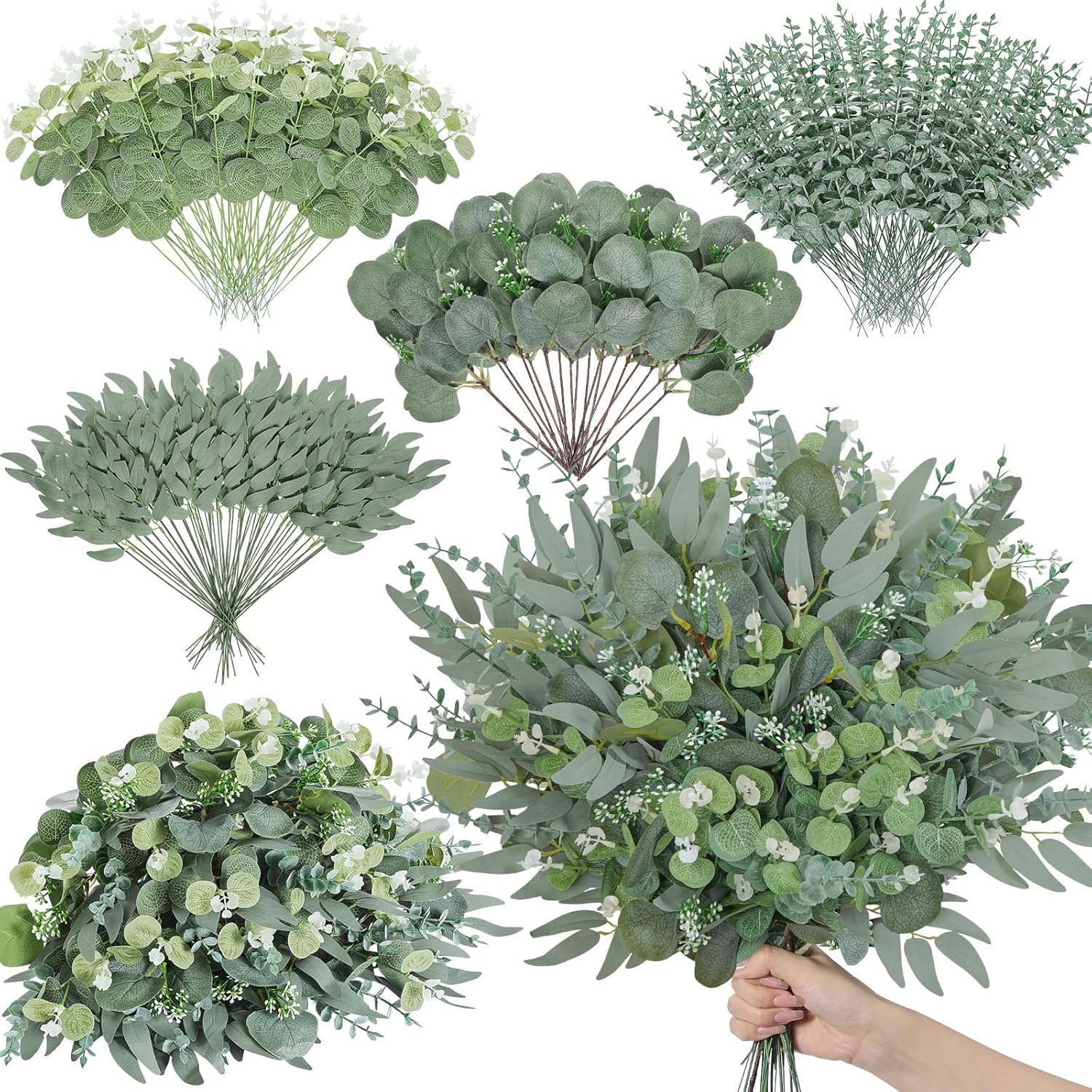 200pcs Artificial Mixed Eucalyptus Leaves for Floral Arrangements