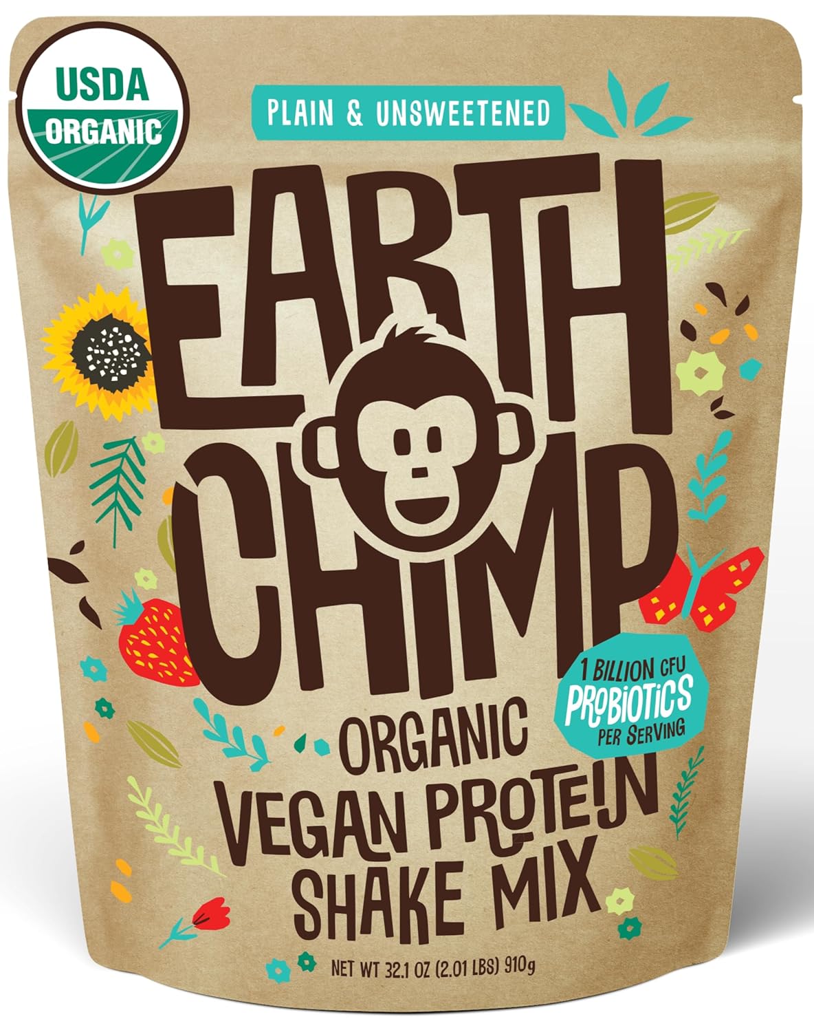 EarthChimp Organic Vegan Protein Powder with Probiotics for Health