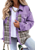 Womens Oversized Plaid Denim Shacket - Casual Boyfriend Jean Jacket