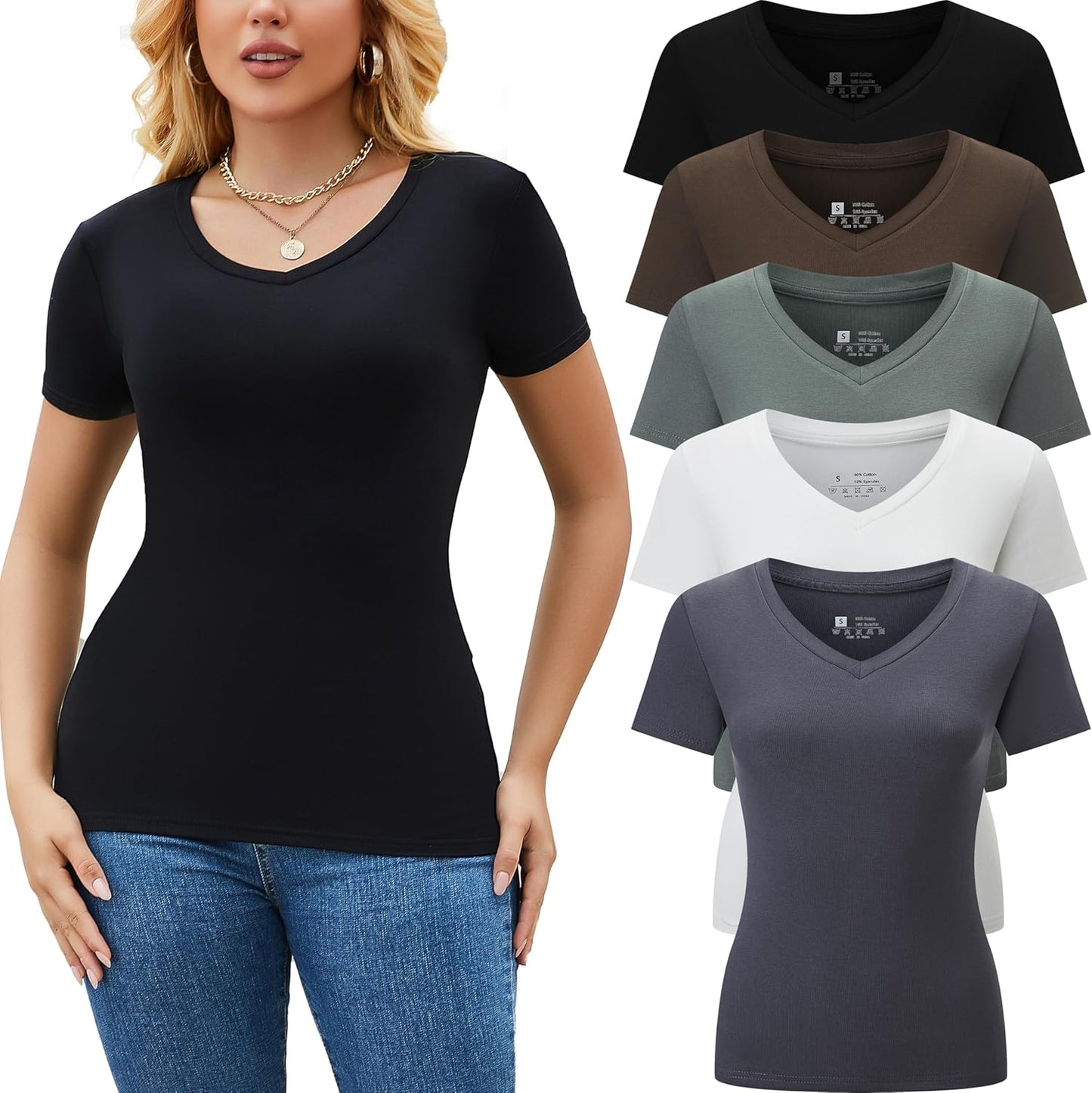 5 Pack Womens V Neck Short Sleeve T Shirts for Casual Summer Wear