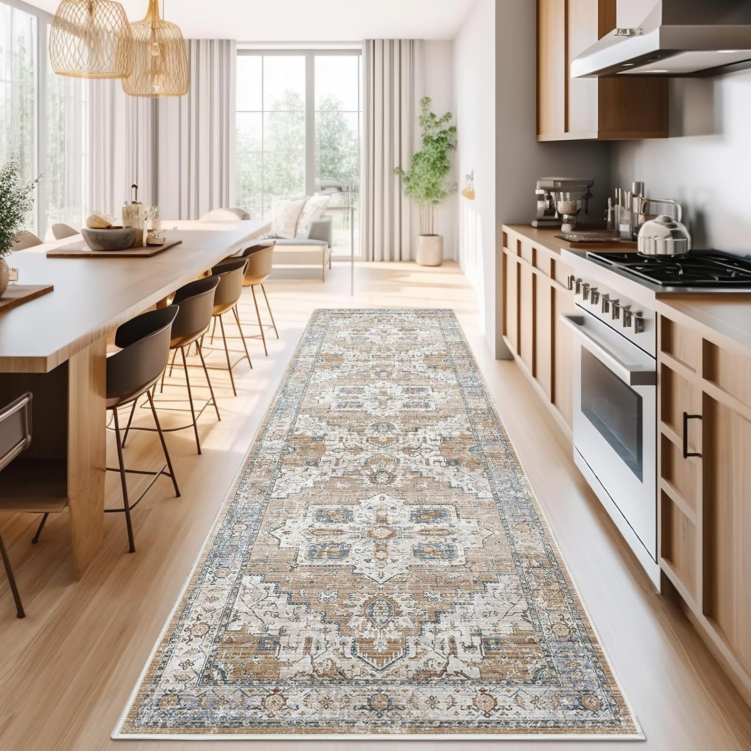 Vintage Floral Non-Slip Runner Rug for Hallway and Kitchen