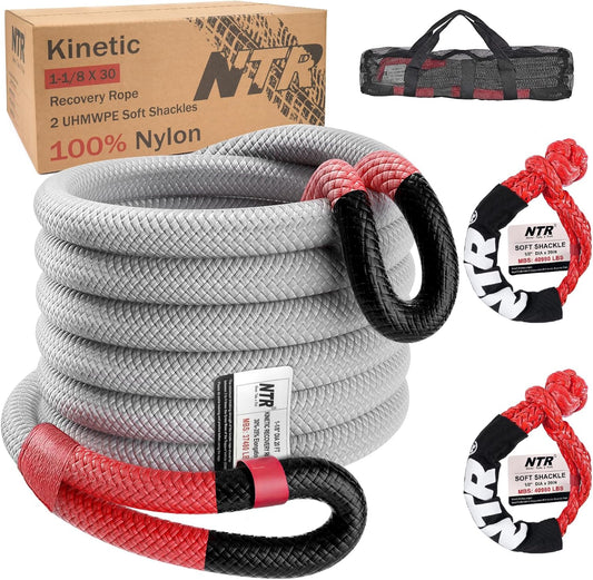NTR Kinetic Recovery Tow Rope with Soft Shackles for Offroad Use
