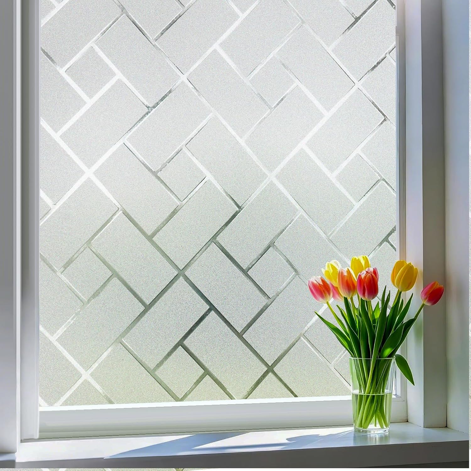 Coavas Non-Adhesive Frosted Glass Window Film for Privacy