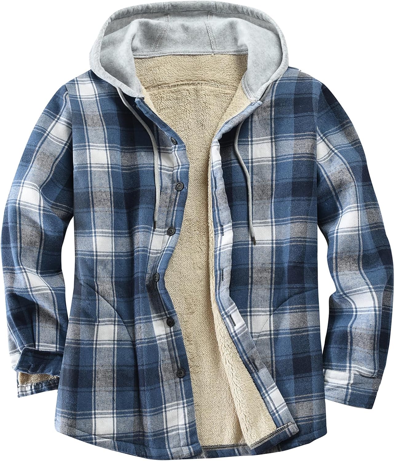 Men's Cotton Plaid Shirts Jacket with Fleece Lining for Comfort