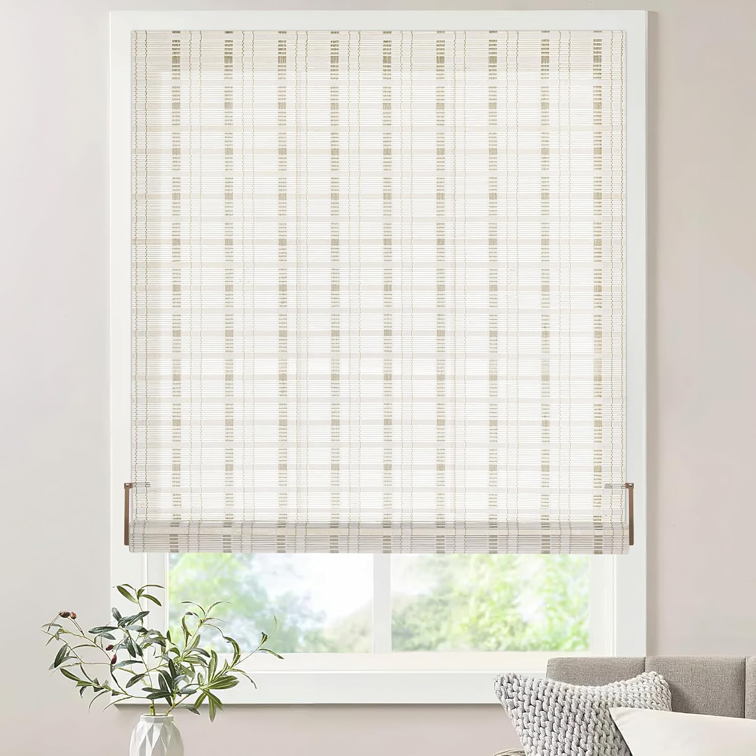 Bamboo Roller Shades for Windows - Cordless Light Filtering Blinds