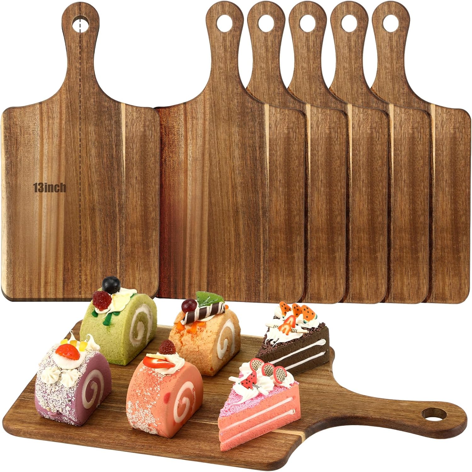 6 Pcs Acacia Wood Cutting Boards for Kitchen and Serving Needs