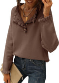 BTFBM Womens Ruffle Button Down Sweater - Soft Casual Pullover L=US