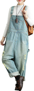 Loose Baggy Denim Wide Leg Drop Crotch Jumpsuit Romper Overalls