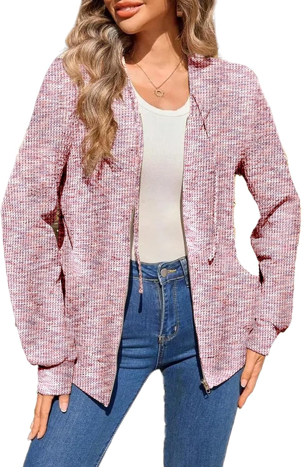 SHEWIN 2025 Fall Hoodies Waffle Knit Zip Up Sweatshirt Review