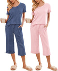 Women's Pajama Set Capri 2 Pack - Soft Short Sleeve Sleepwear