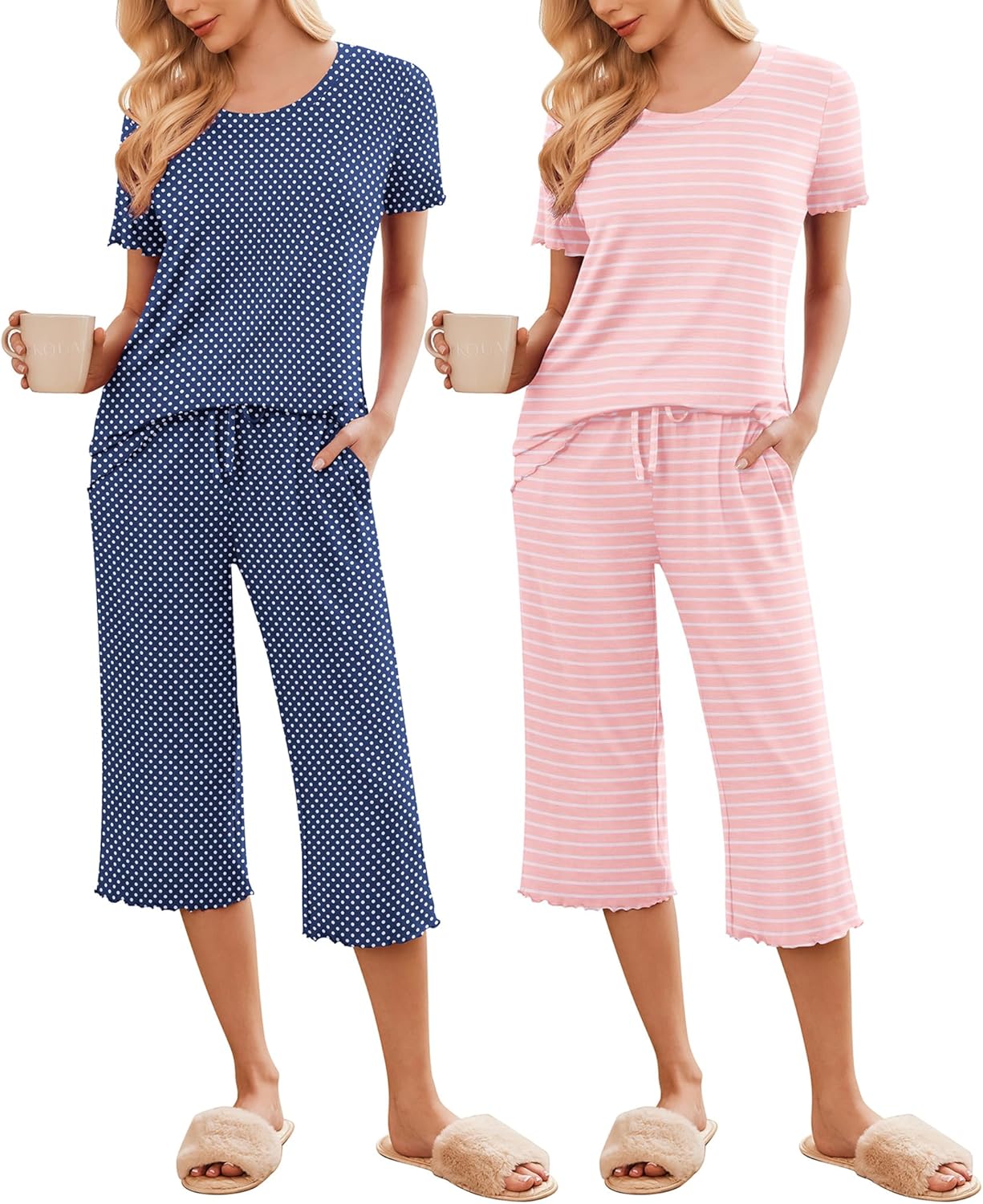 Ekouaer Women's Pajamas Set: Soft Capri Pants Sleepwear