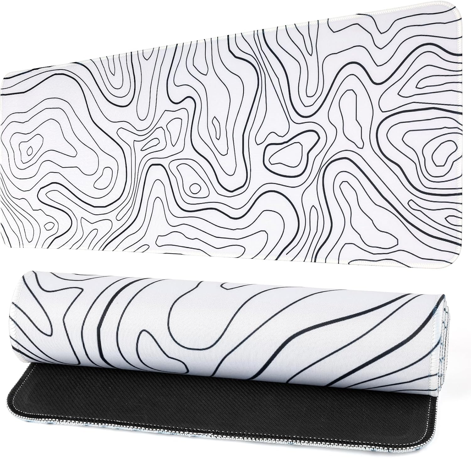 Large White Topographic Gaming Mouse Pad - XL Desk Mat for Ultimate Gaming