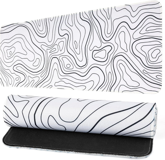 Large White Topographic Gaming Mouse Pad - XL Desk Mat for Ultimate Gaming