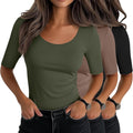 Neer Women's Scoop Neck Casual Tees - Stretchy 3 Pack Collection