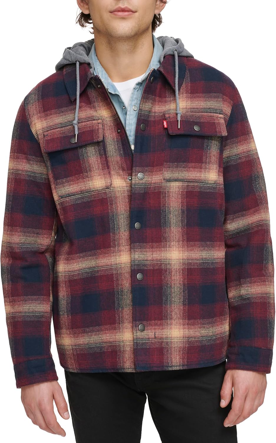 Levi's Plaid Sherpa Lined Hooded Shirt Jacket for All-Day Comfort