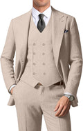 Men's Herringbone Tweed 3 Piece Suit Set - Classic Peak Lapel