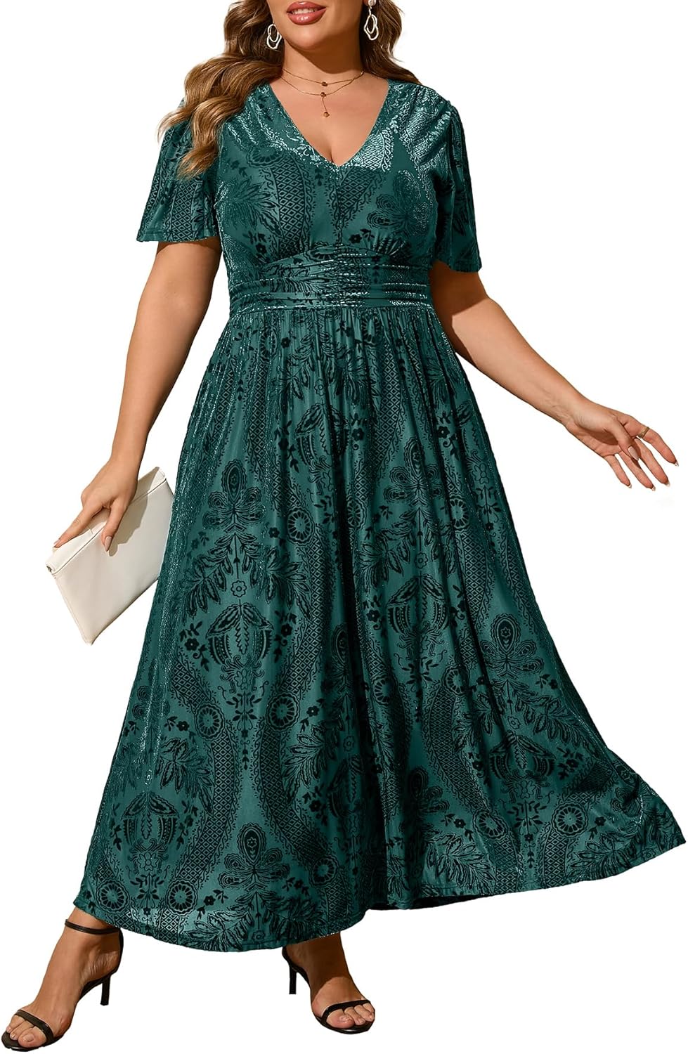 Elegant V Neck Velvet Maxi Dress for Wedding Guests and Parties