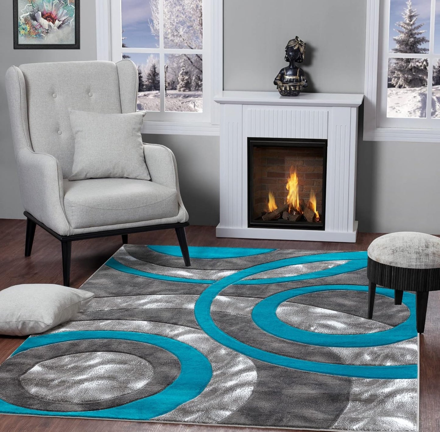 Modern 8x10 Turquoise Area Rug with Soft Fluffy Texture