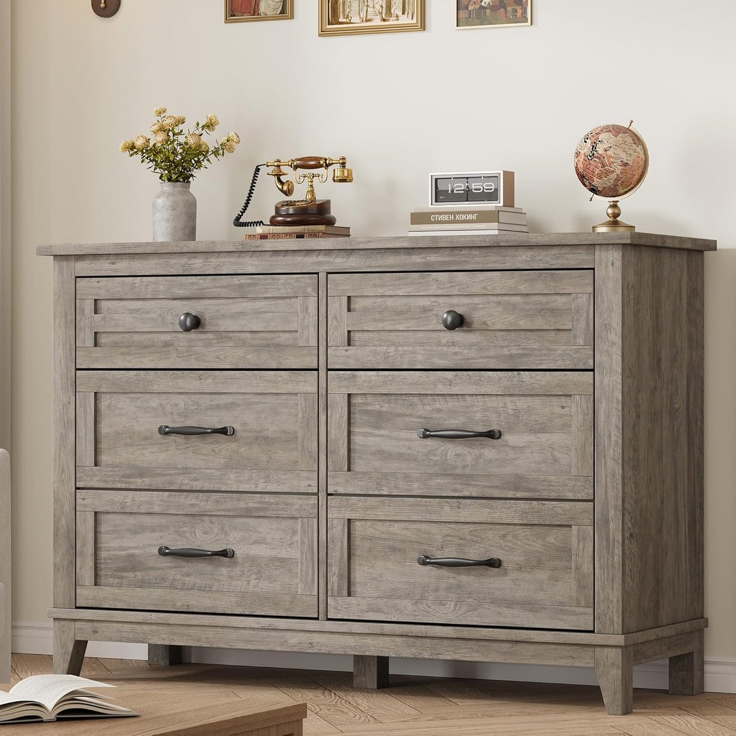 Stylish 6 Drawer Dresser for Bedroom and Living Room Storage
