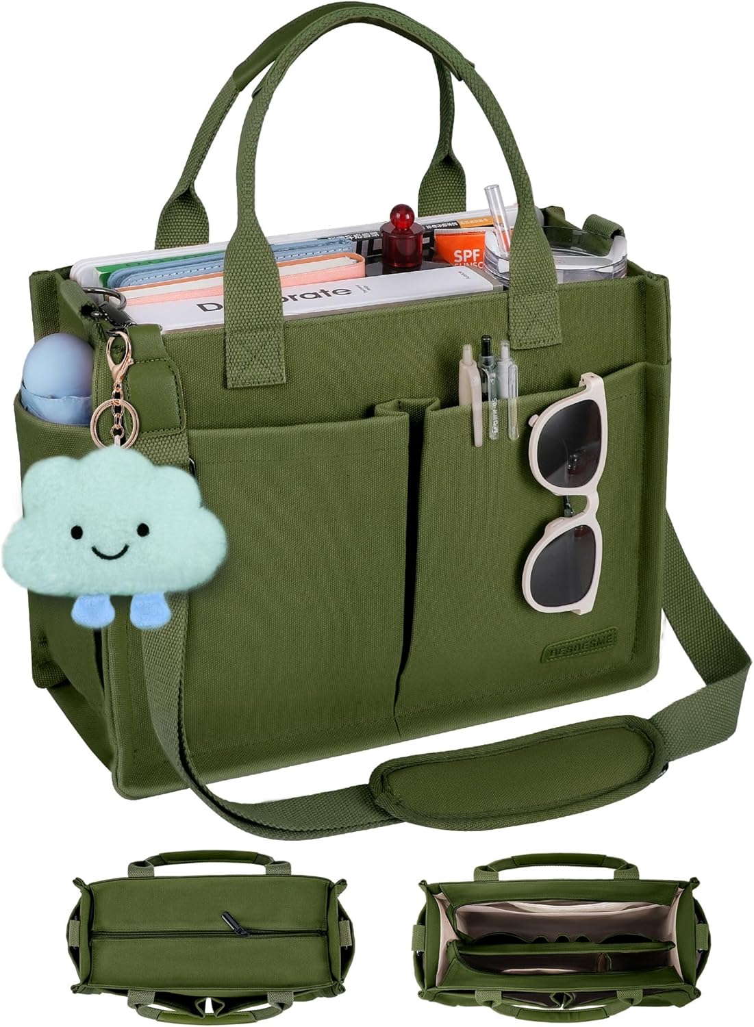 BESBESME Canvas Tote Bag for Women with Zipper & Compartments