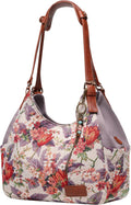 Worldlyda Women Canvas Hobo Purse Multi Pocket Tote Bag