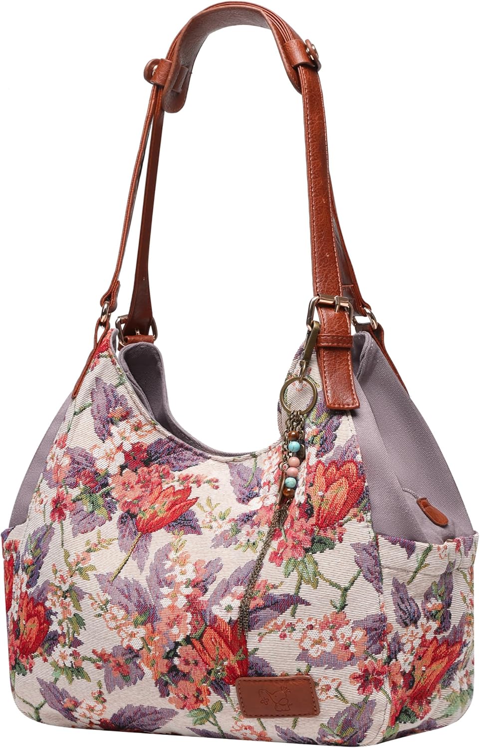 Worldlyda Women Canvas Hobo Purse Multi Pocket Tote Bag