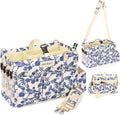 Multiuse Large Blue Floral Diaper Caddy with Waist and Shoulder Strap