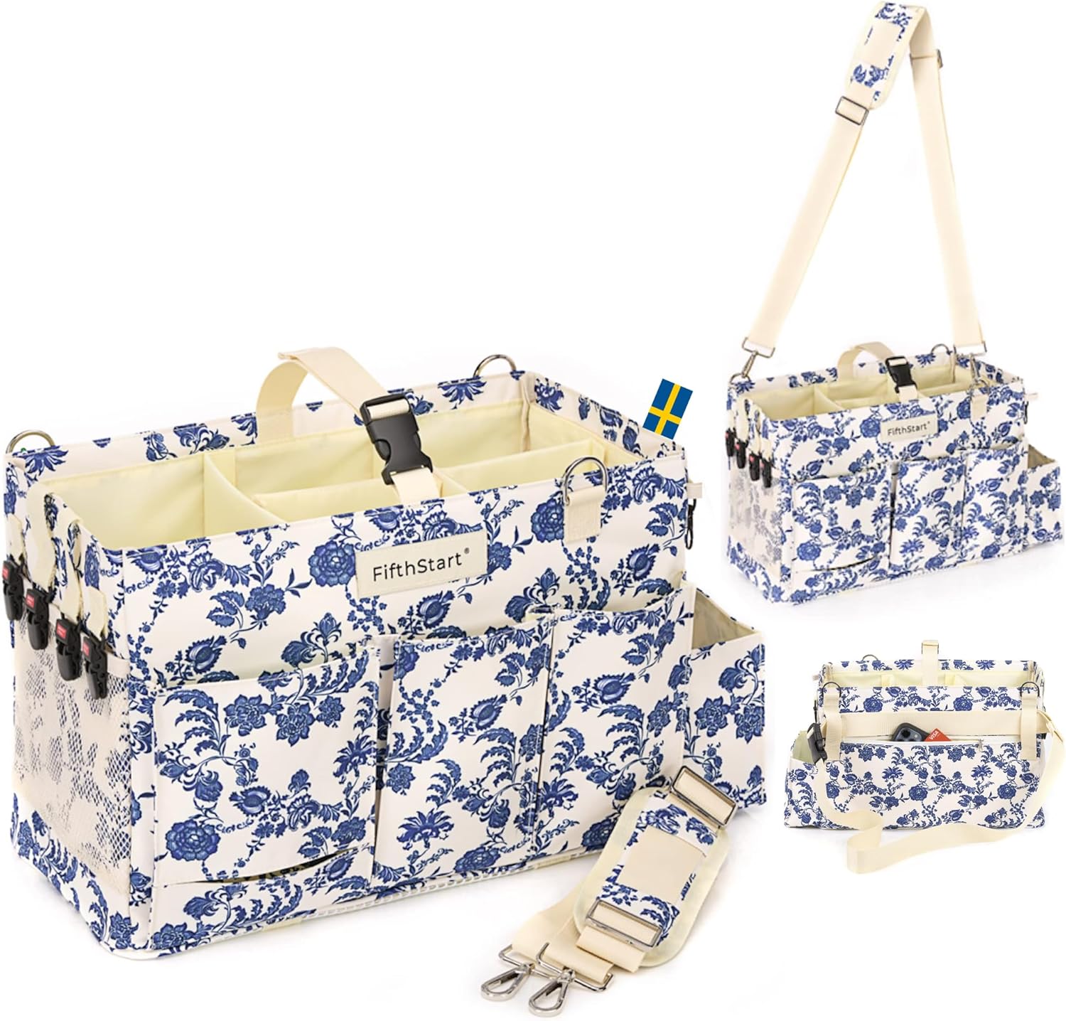 FifthStart Multiuse Large Blue Floral Diaper Caddy Organizer