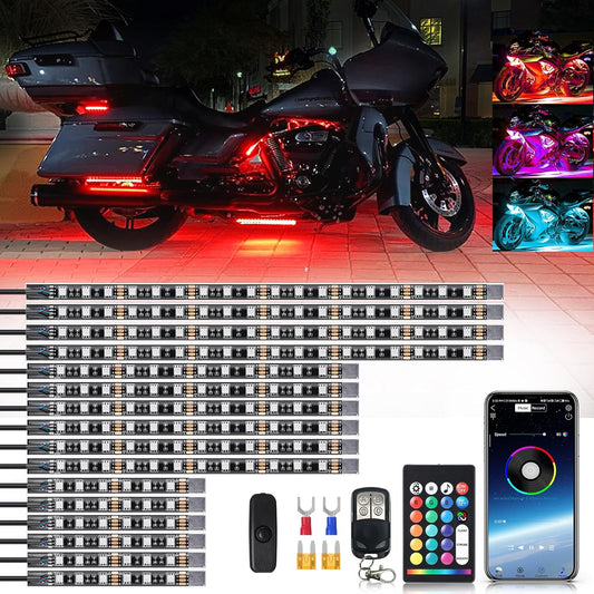16PCS Motorcycle RGB LED Light Kits with Brake Turn Signal