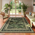 4x6 Impressionist-Style Rug for Bedroom - Washable Low Pile Green