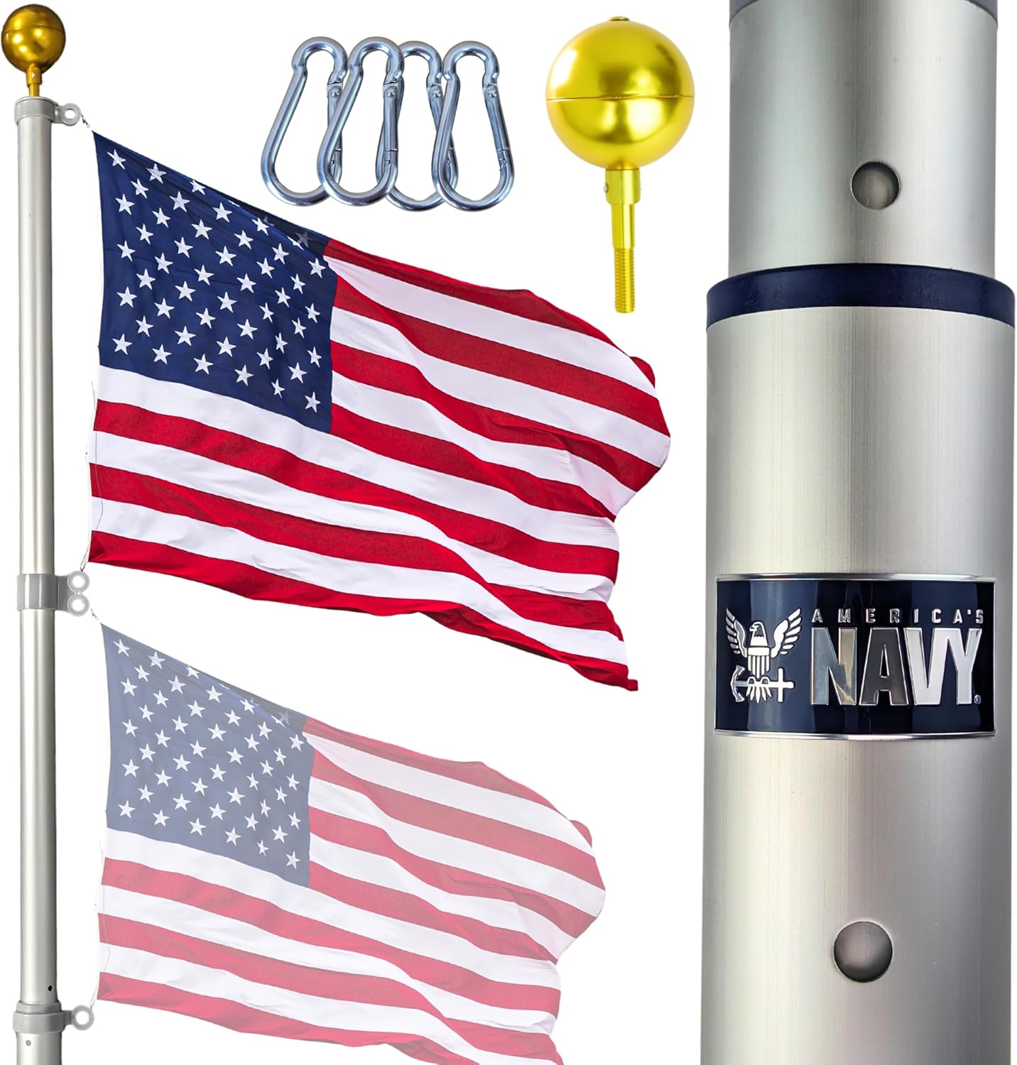 Service First US Navy 25FT Telescoping Flagpole Kit for Outdoors