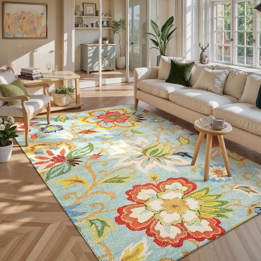 Lahome Machine Washable Floral Living Room Rug - Soft 5x7 Area