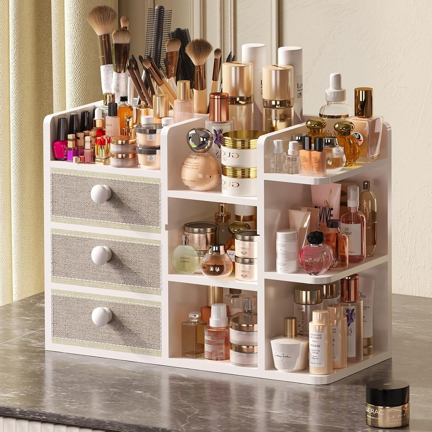 Large Makeup Organizer Countertop with Brush Holder and Drawers