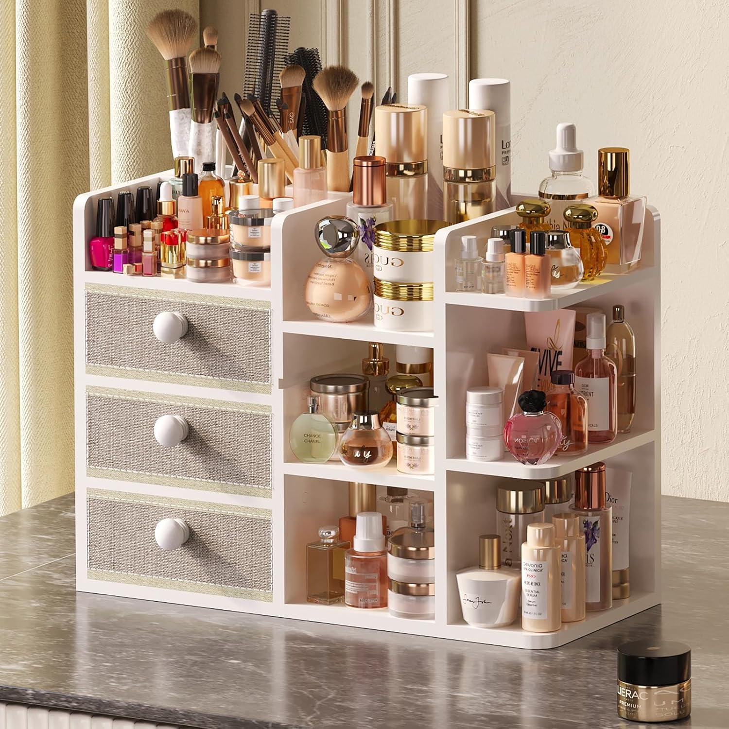 Large Makeup Organizer Countertop with Brush Holder and Drawers