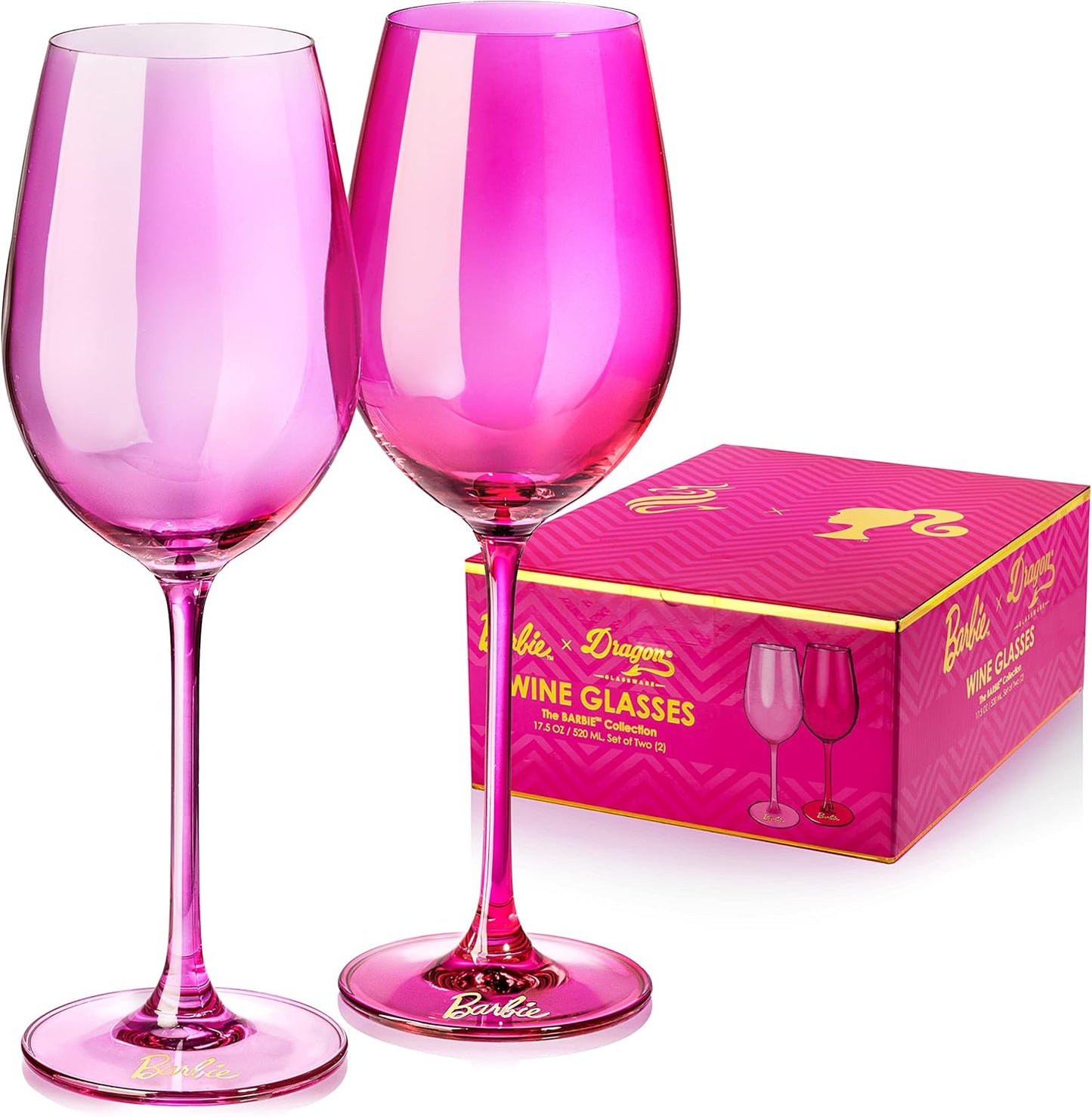 Barbie Wine Glasses Set of 2 - 17.5 oz Magenta & Pink Drinkware