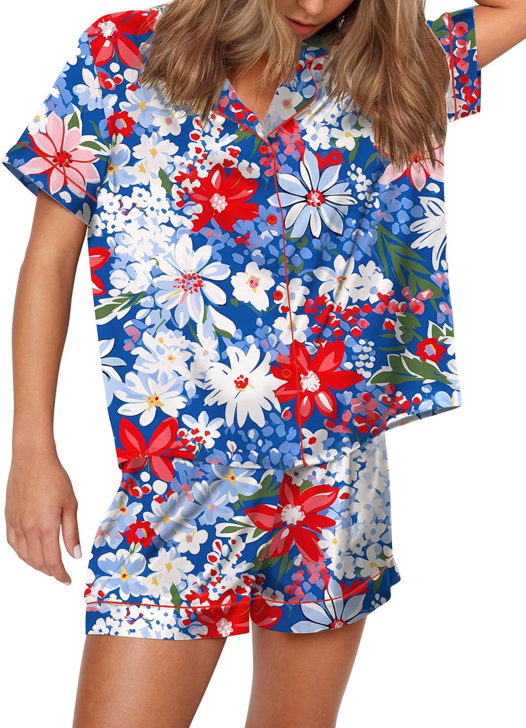 Funny Graphic Pajamas for Women Set Button Down Short Sleeve Pjs