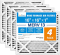 LotFancy 16x16x1 MERV 13 Air Filter 4-Pack - Pet & Smoke Defense