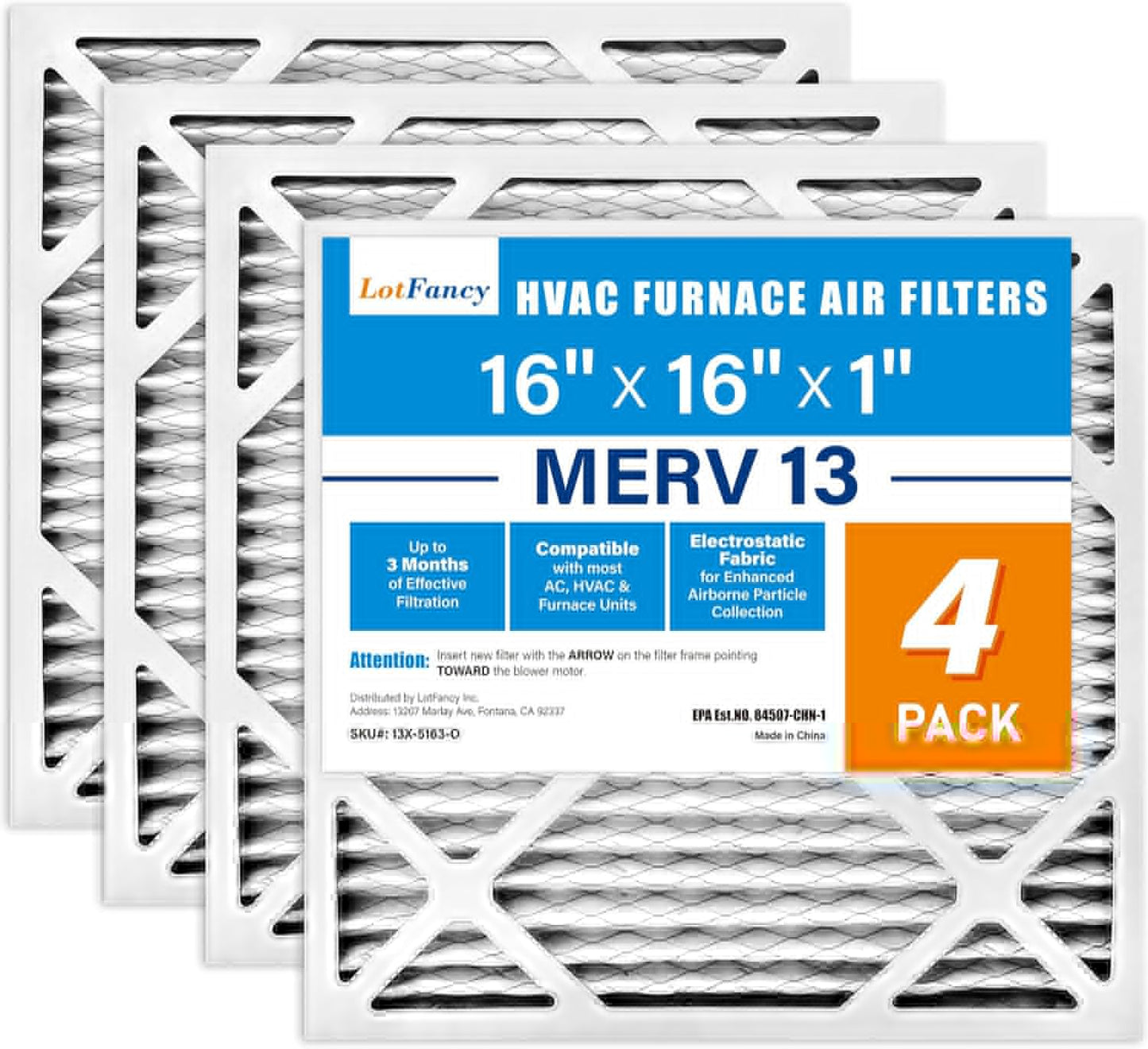 LotFancy 16x16x1 Air Filter MERV 13 for Pet Smoke Allergens