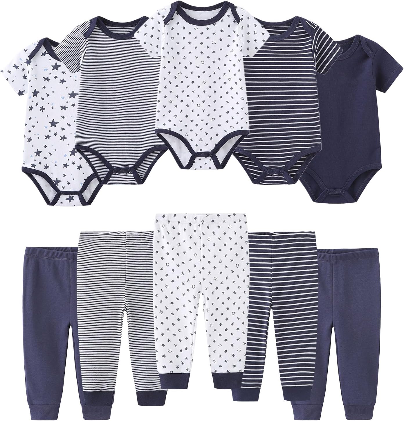 Baby Bodysuit and Pant Set 10-pcs Cotton Soft Newborn Clothes