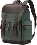 Waxed Canvas Leather Laptop Backpack 17.3 in - Vintage Green