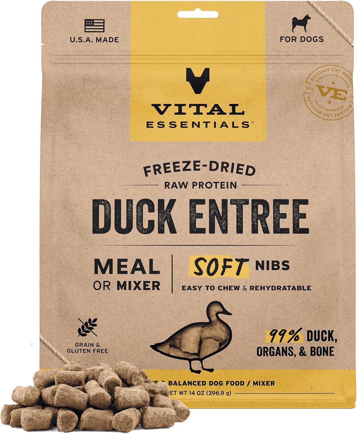 Vital Essentials Freeze-Dried Raw Duck Meal for Dogs - 14 oz