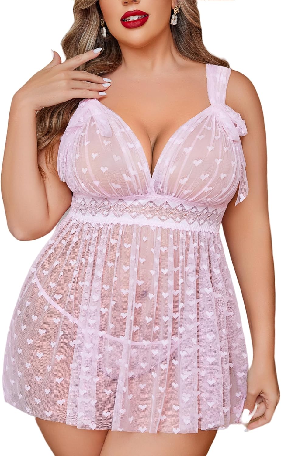 Avidlove Plus Size Lingerie Lace Babydoll Mesh Chemise Nightwear