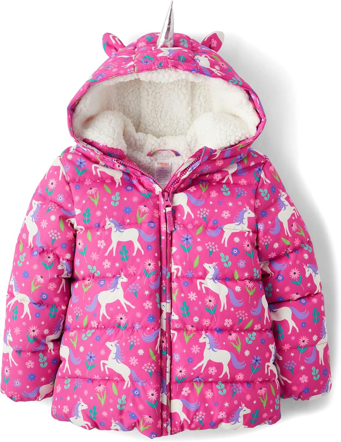 Gymboree Girls Toddler Puffer Jacket with Unicorn Print Design