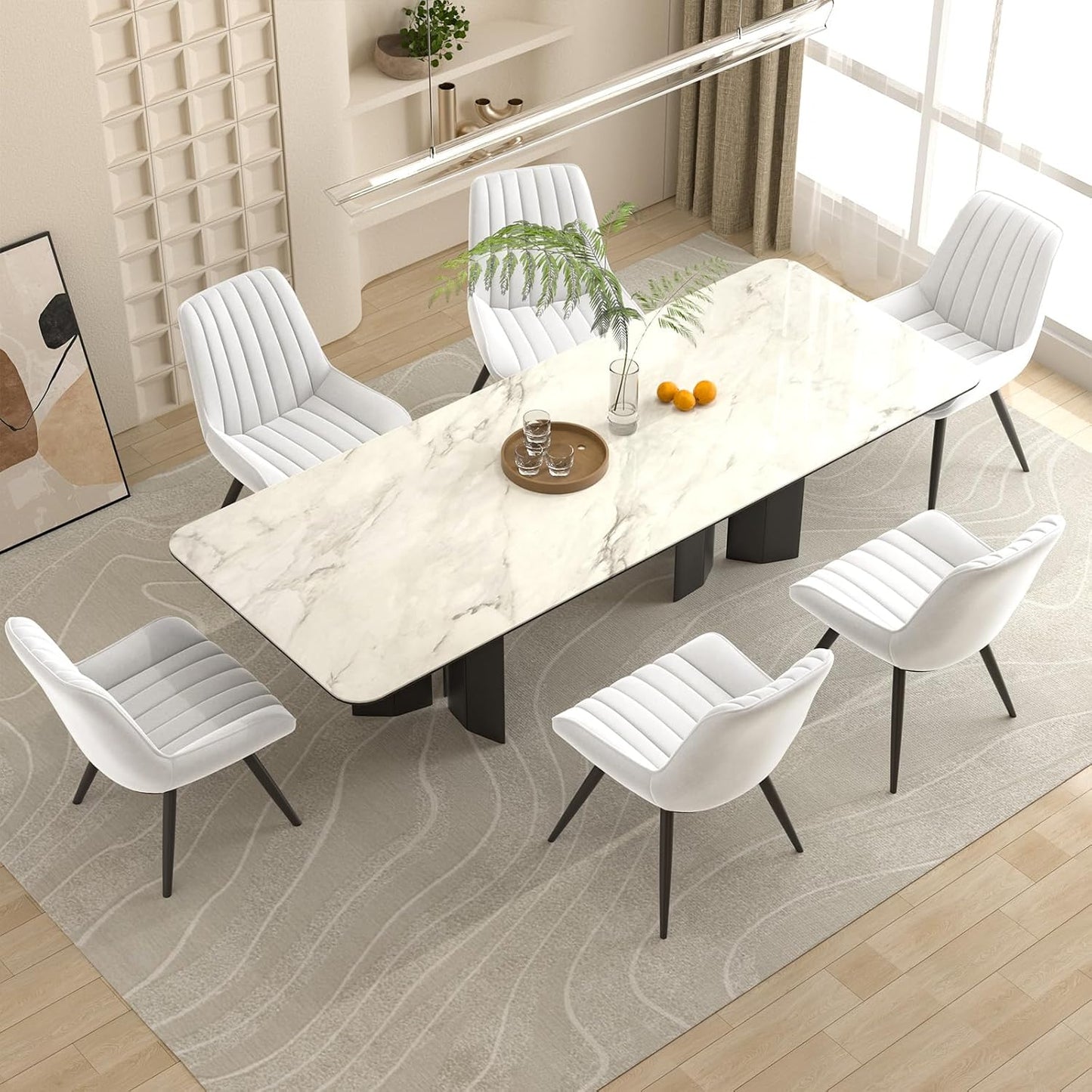 Modern Dining Chairs Set of 6 with Thick Cushions and Metal Legs