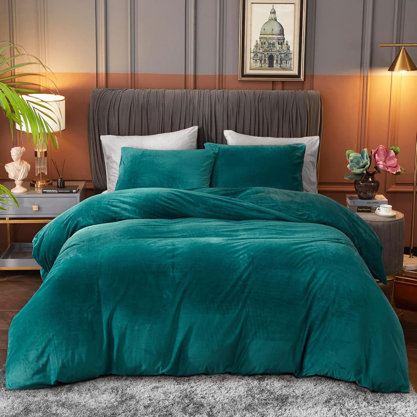 Ivellow Velvet Duvet Cover Set Queen Size for Luxurious Comfort