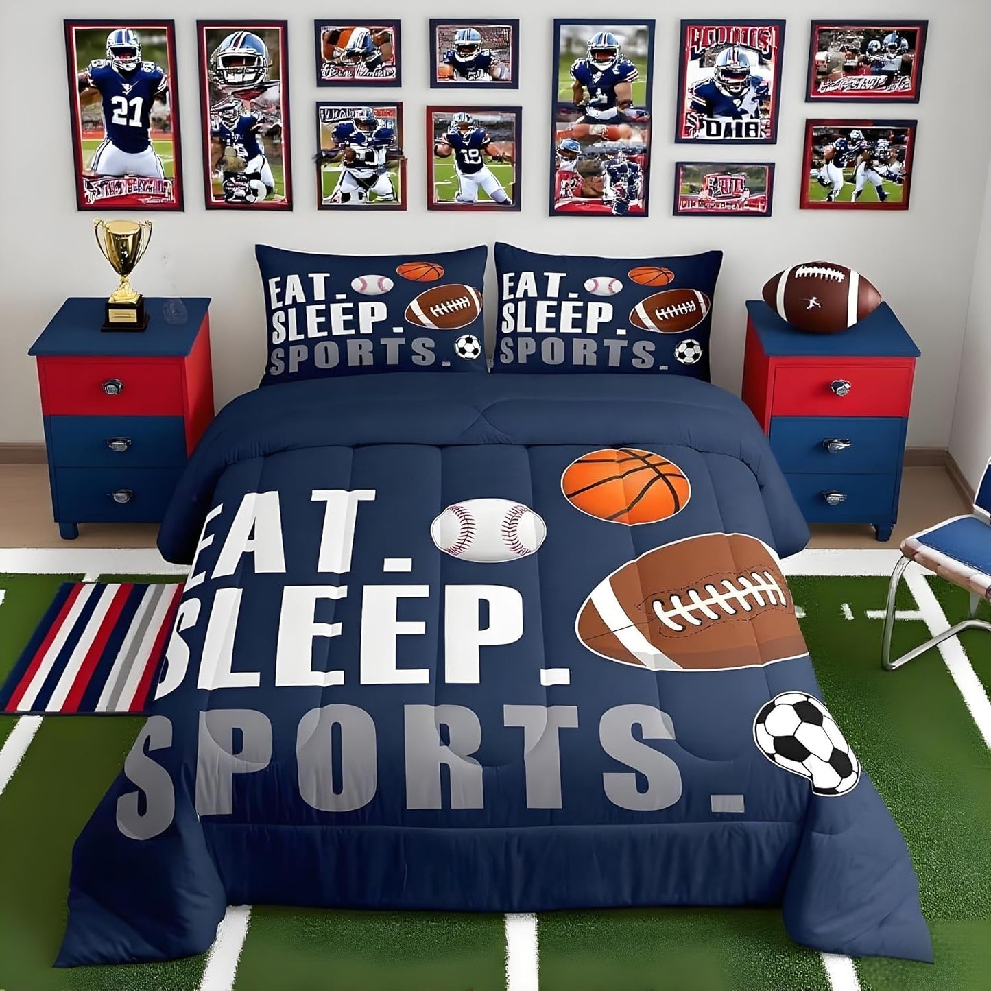 Feelyou Football Comforter Set for Kids Sports Theme Bedding