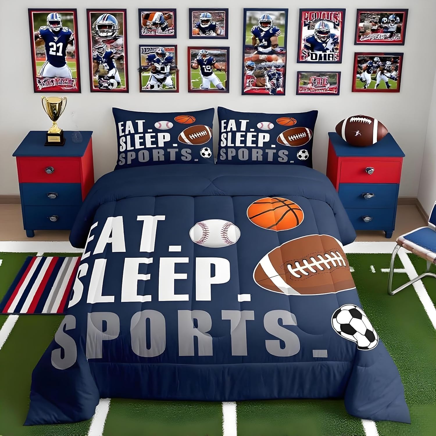Feelyou Football Comforter Set for Kids Sports Theme Bedding